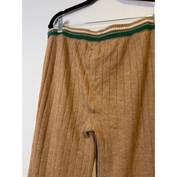 MONROW Wool Cashmere Ribbed Wide Leg Pants Camel Brown Green Stripe XL HB0325-11 - Picture 5 of 7
